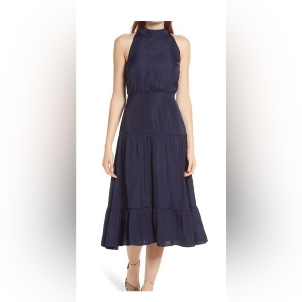 Black Tape Elegant Navy Blue Sleeveless Dress